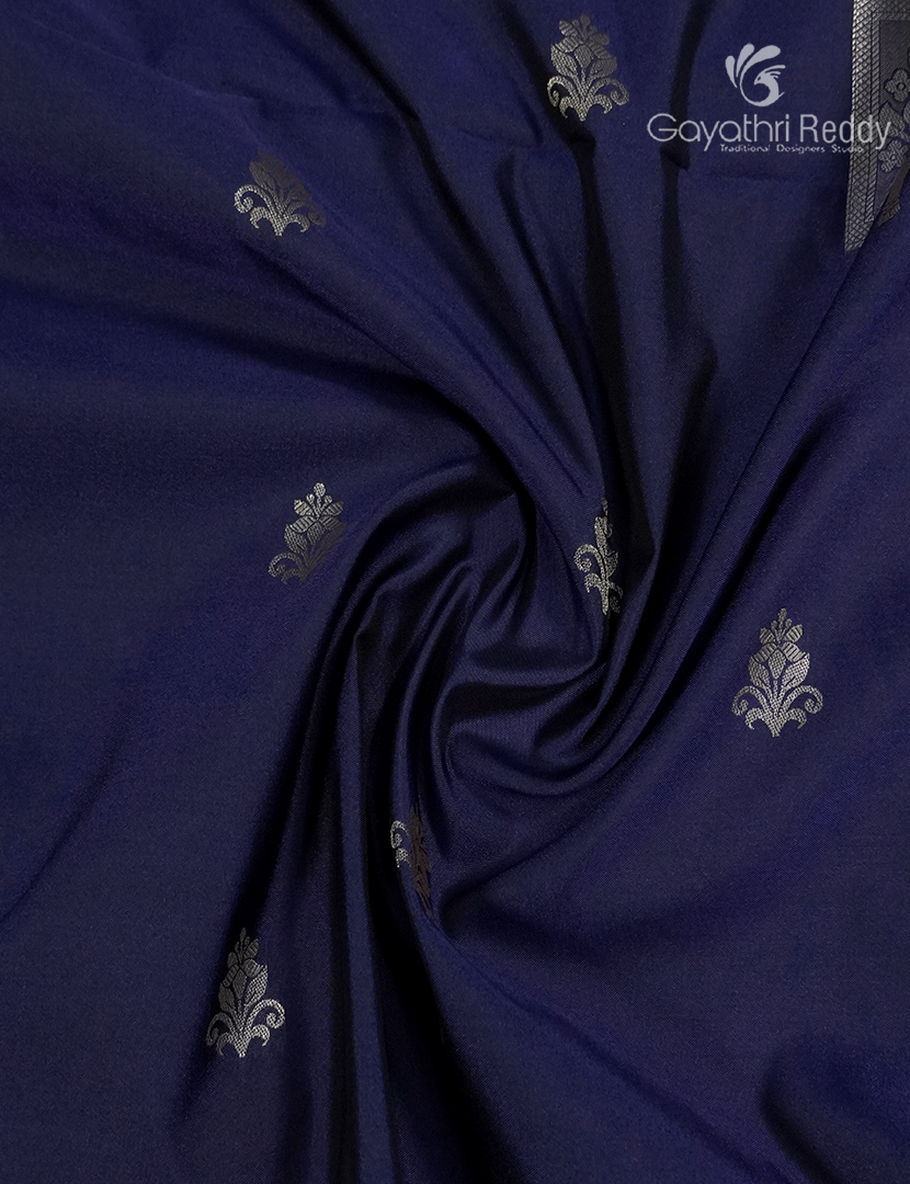 Soft Silk Saree in Deep Navy Blue and Dry Mehendi