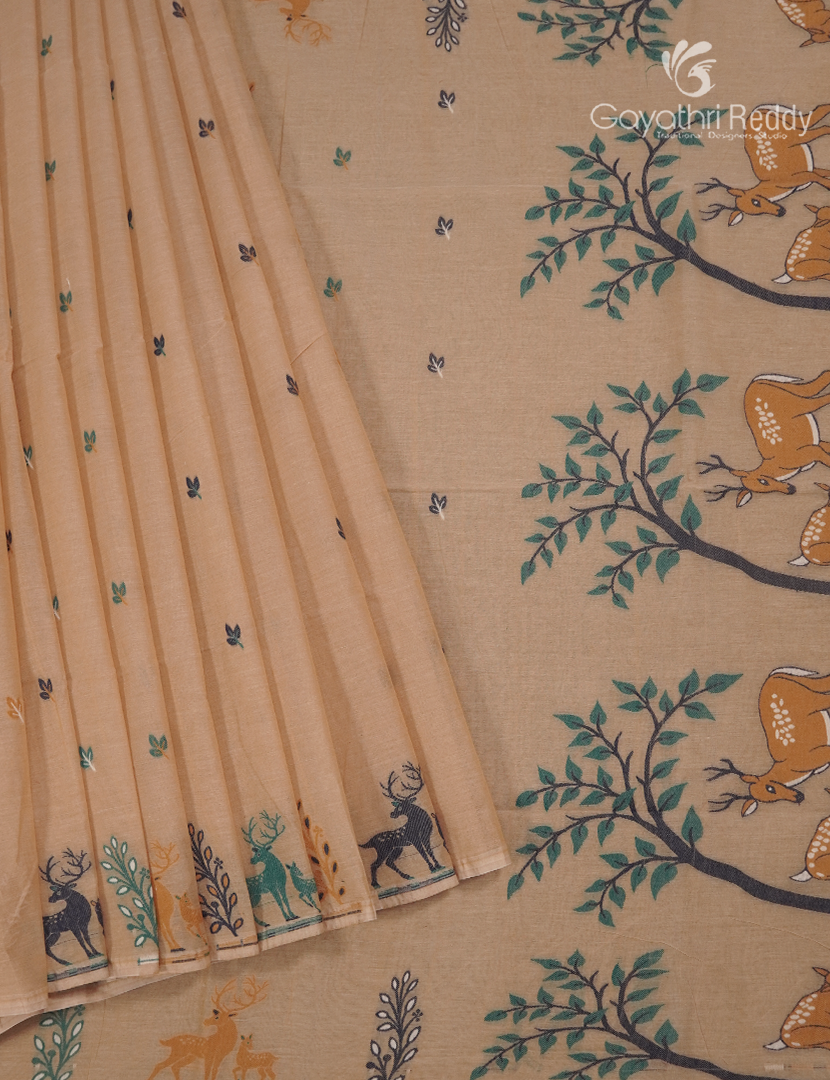 Jamdani Cotton Saree in Sandalwood