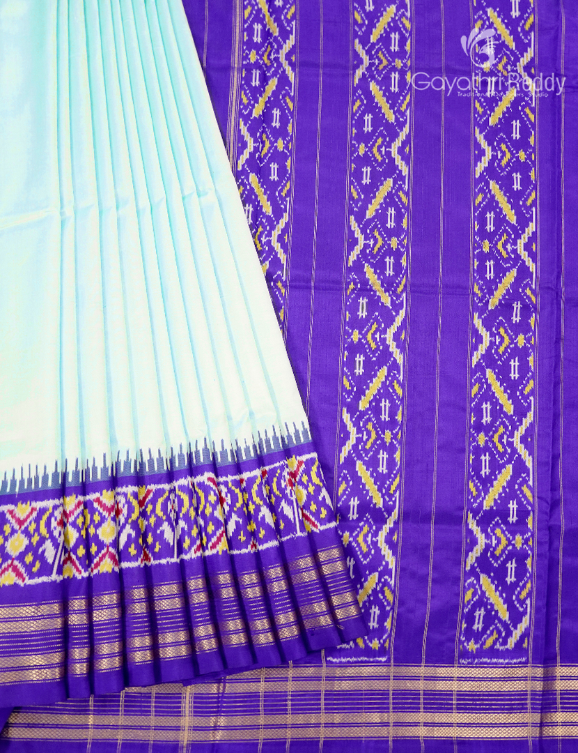 Pure Ikat Silk Saree in White and Violet