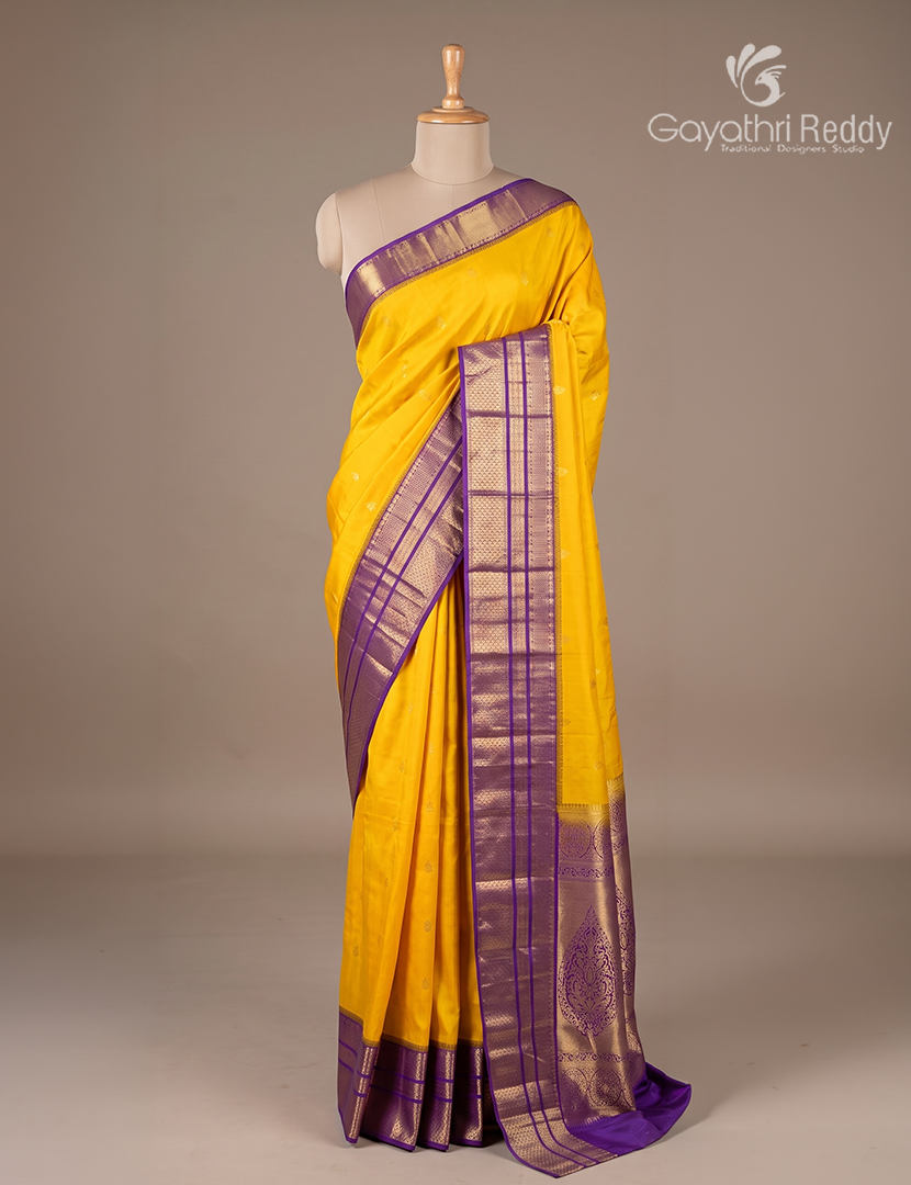 Semi Kanchipuram Silk Saree in Yellow and Purple