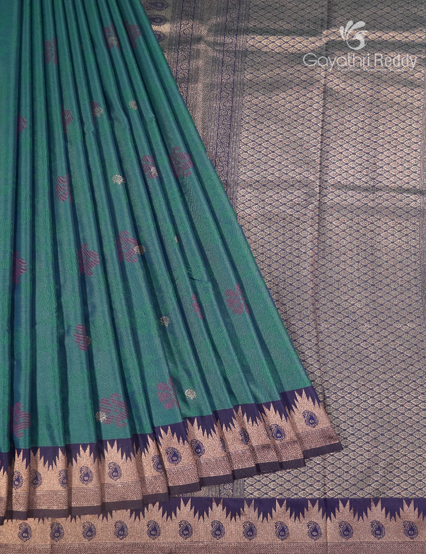 Semi Kanchipuram Art Silk Saree in Deep Rama Green
