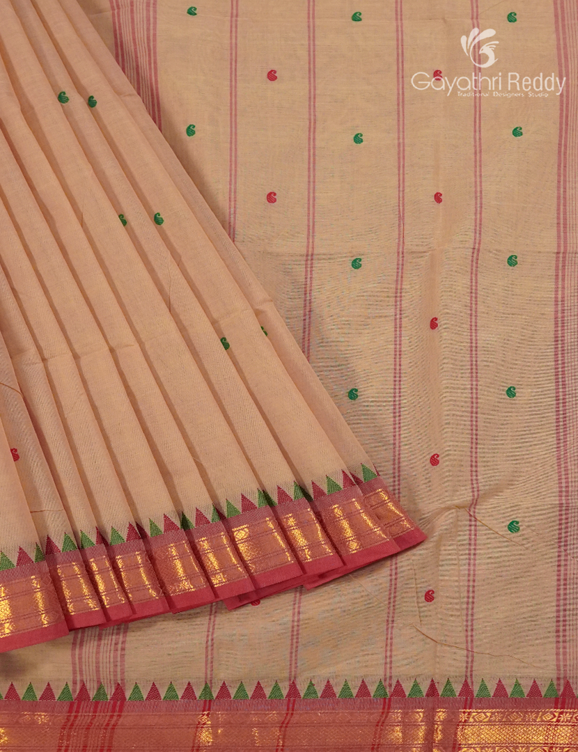 Pure Handloom Cotton Saree in Light Beige