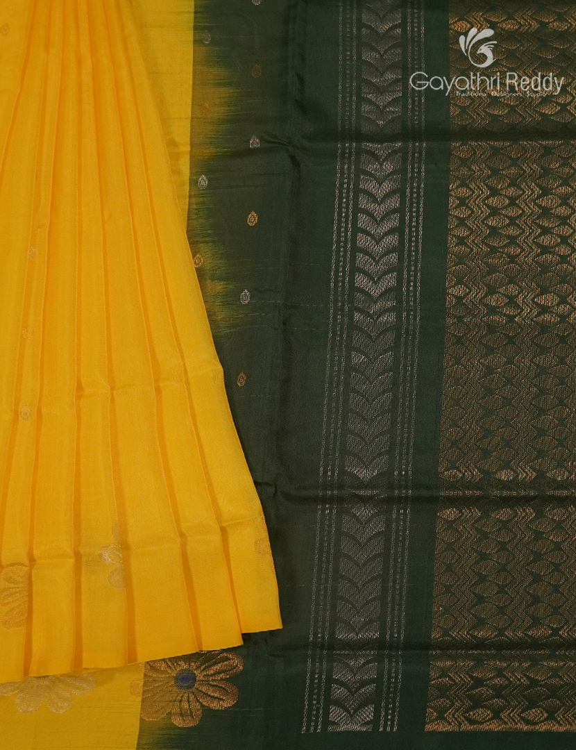 Pure Uppada Silk Saree in Yellow and Bottle Green