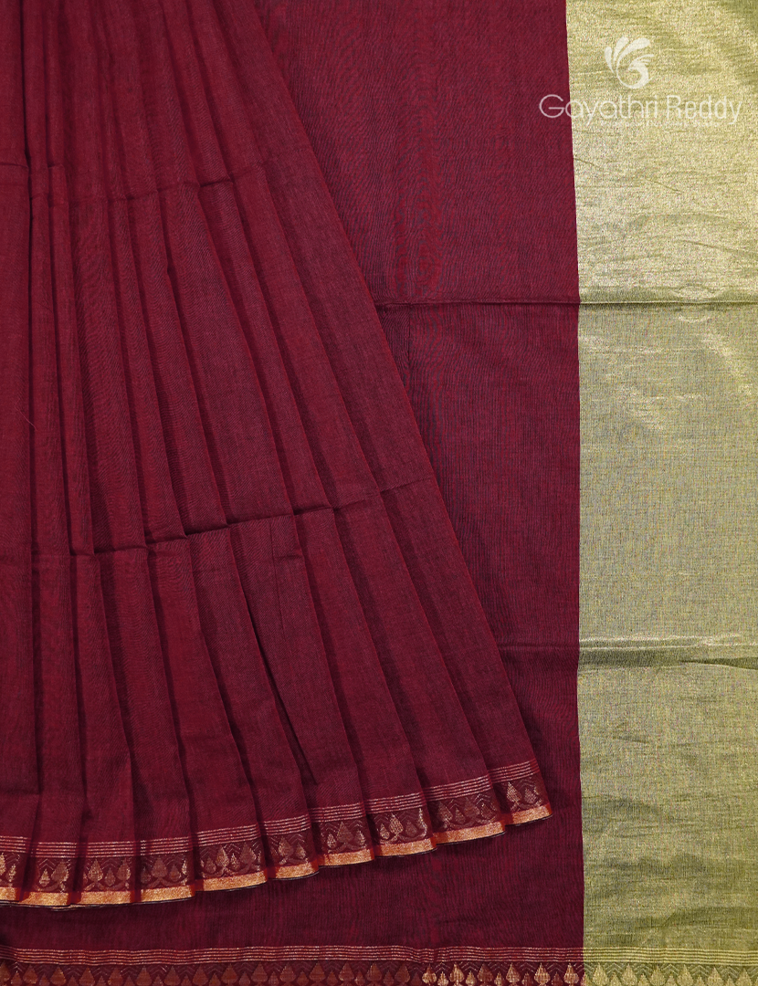 Jamdani Cotton Saree in Deep Maroon