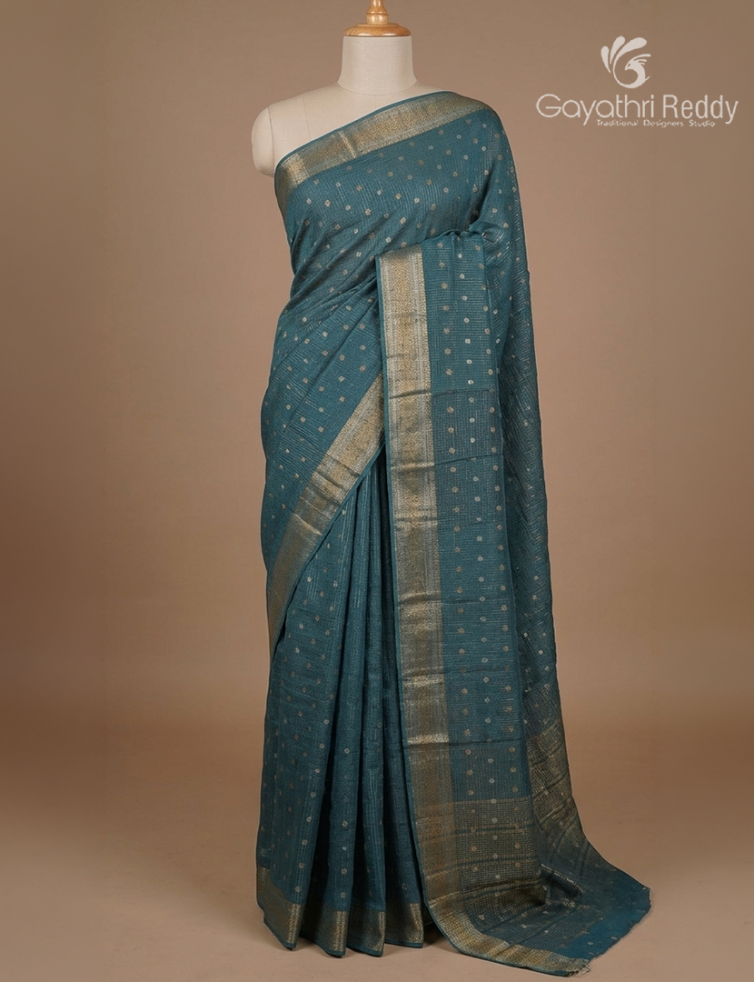 Semi Mysore Crepe Saree in Deep Peacock Blue