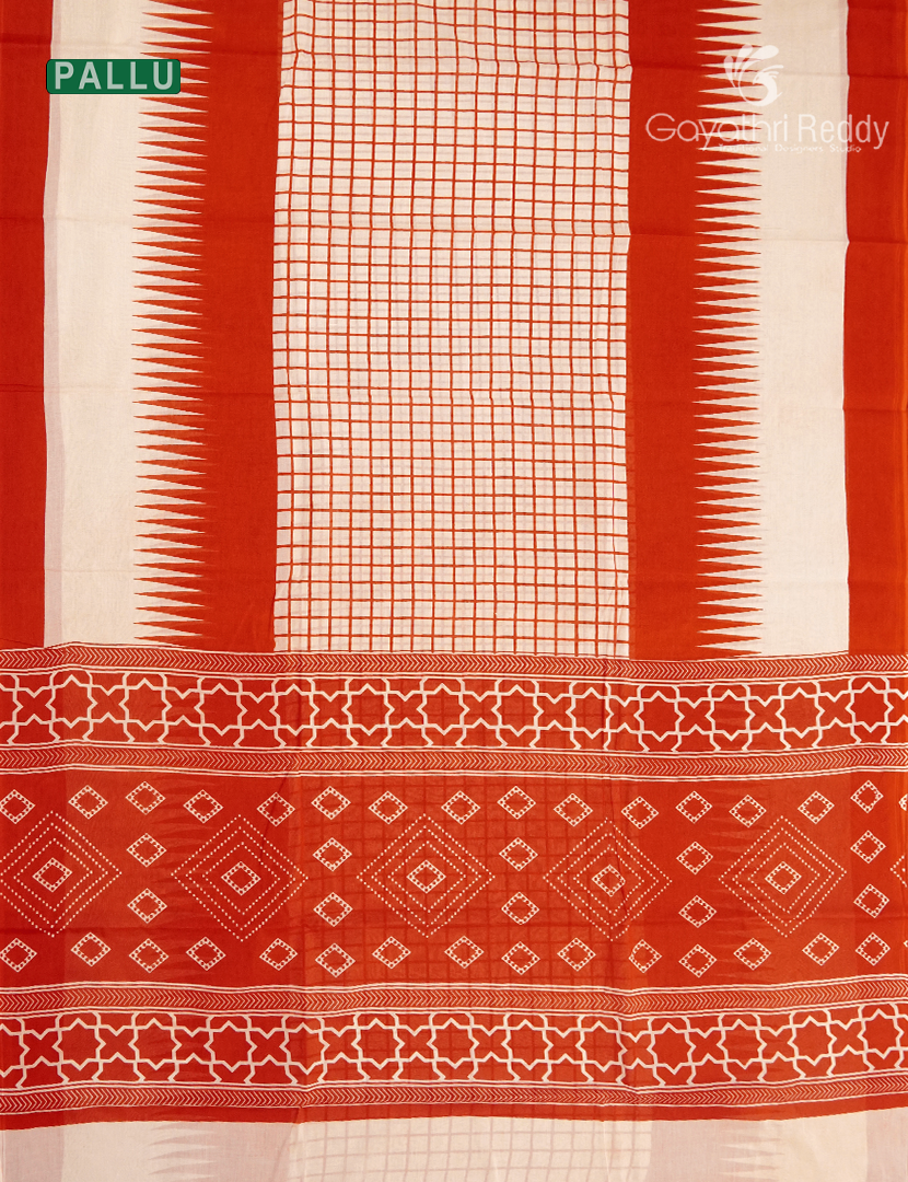 Pure MulMul Cotton Saree in Light Peach and Rust Orange
