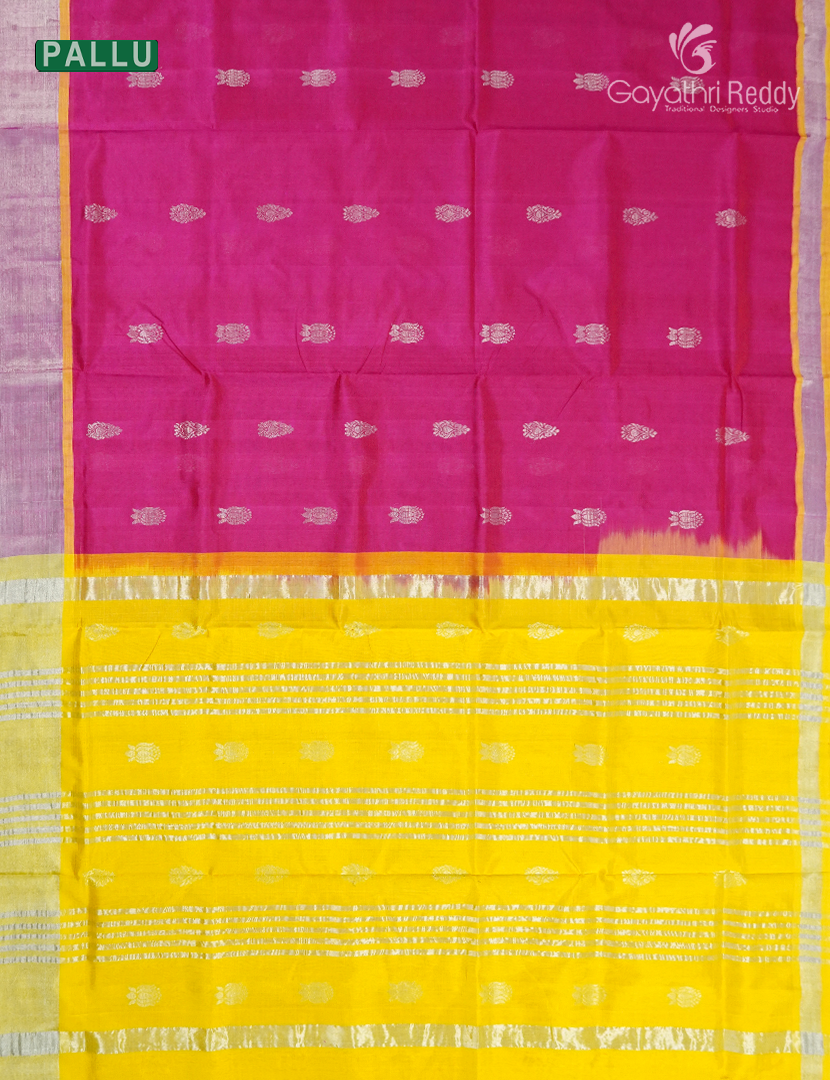 Pure Arani Sico Saree in Hot Pink and Yellow