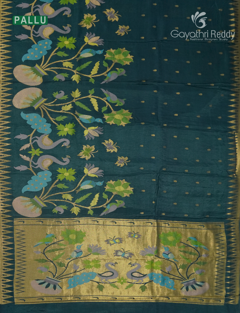 Pure Satin Silk Saree in Deep Rama Green