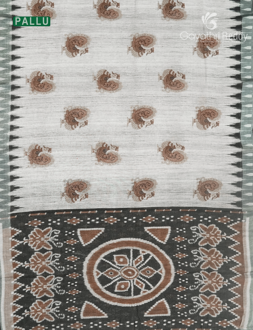 Linen Silk Saree in Cream and Black