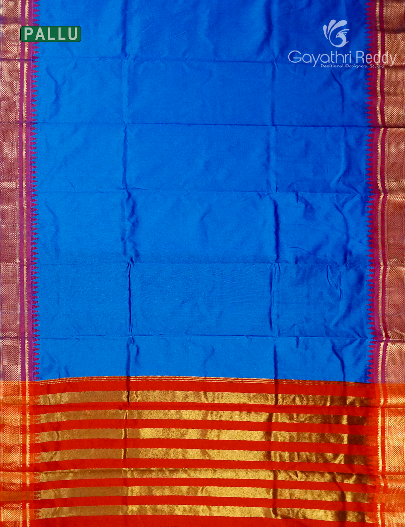 Semi Gadwal Saree in Blue and Red