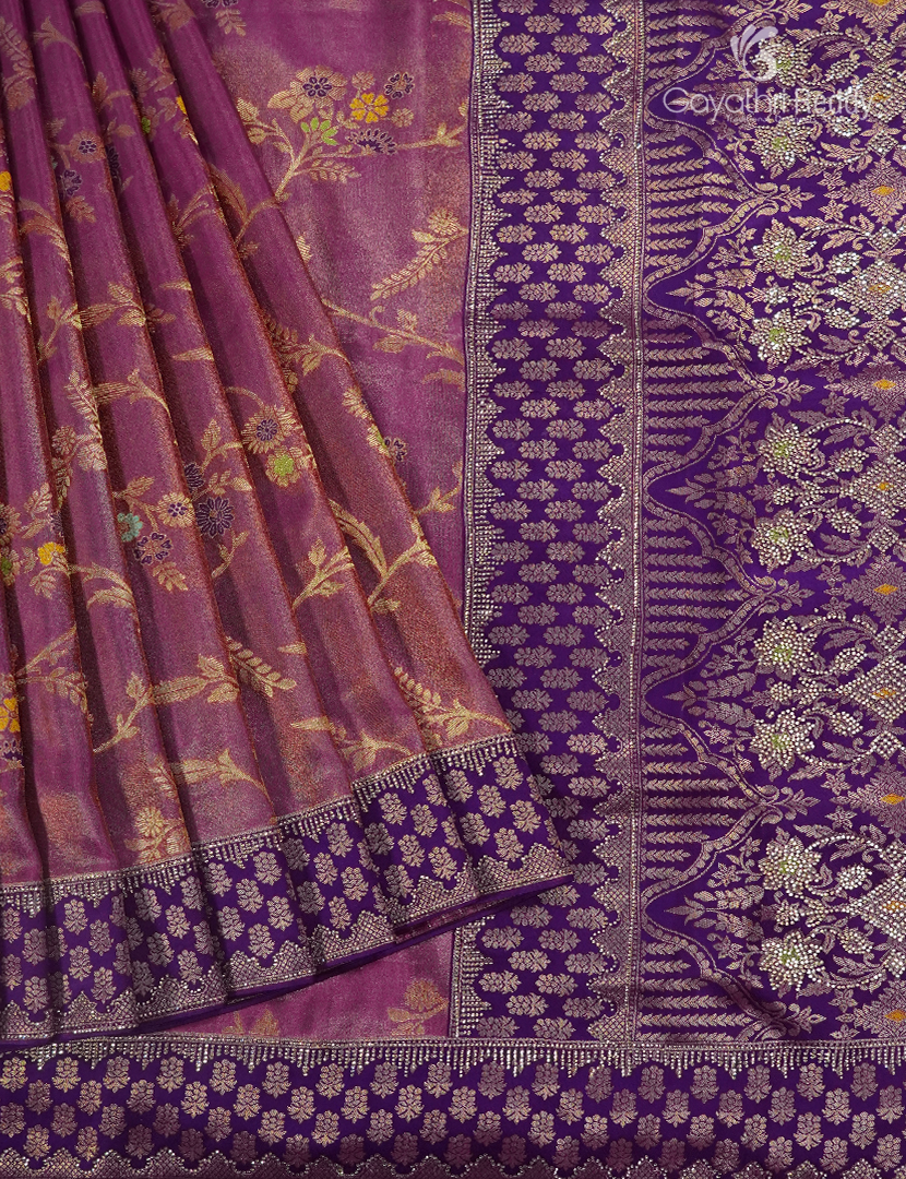 Semi Kanchipuram Silk Fancy Saree in Deep Red Onion and Deep Magenta