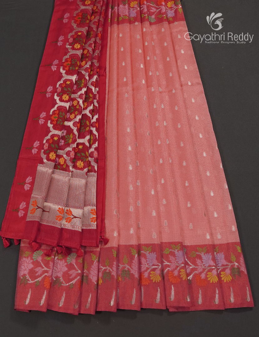 Banaras Kota Lehanga Set in Baby Peach and Fuchsia Pink