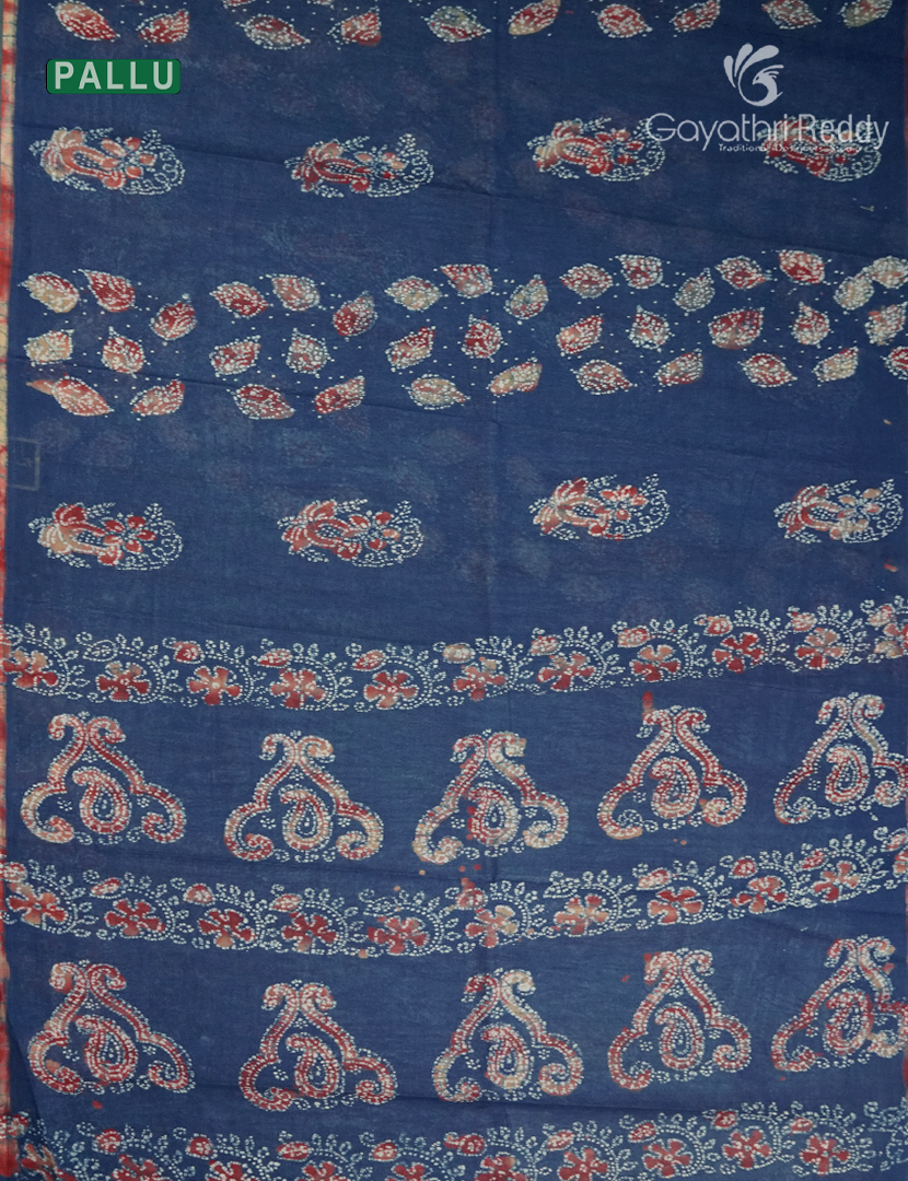 Cotton Batik Print Saree in Denim Blue