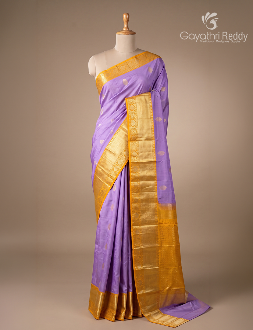 Semi Kanchipuram Silk Saree in Lavender and Yellow