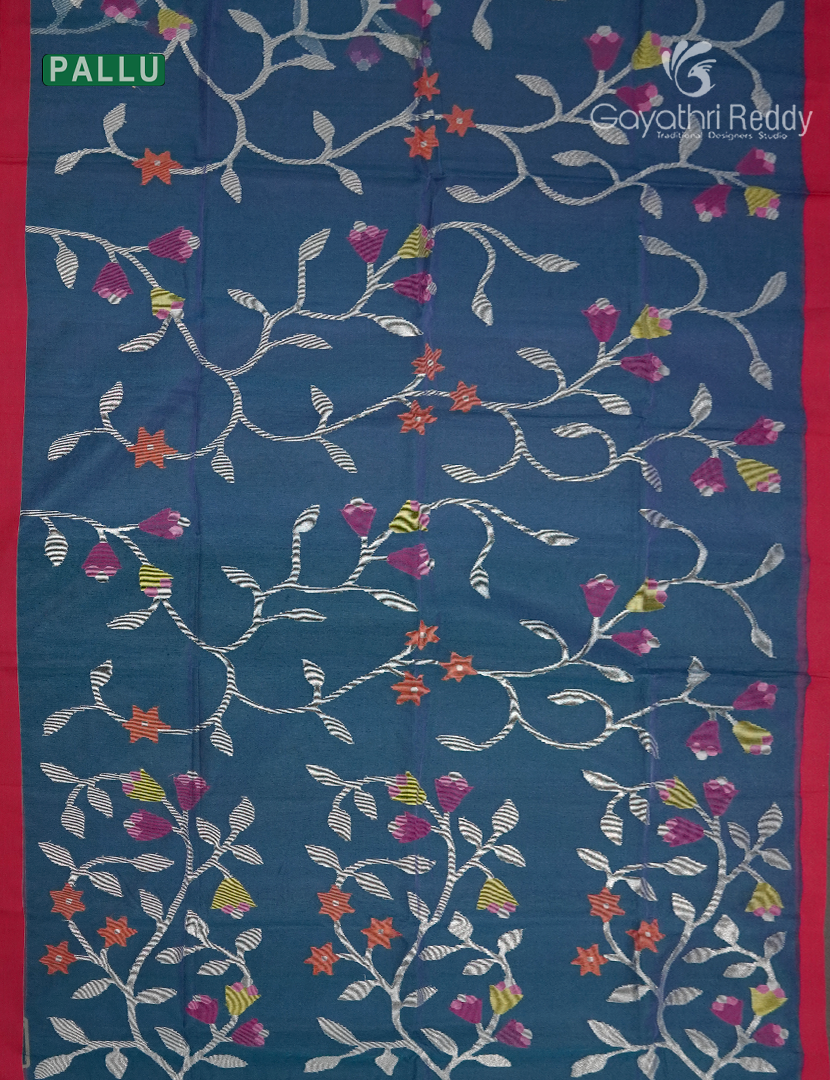 Pure Jamdani Kora Saree in Indigo Grey
