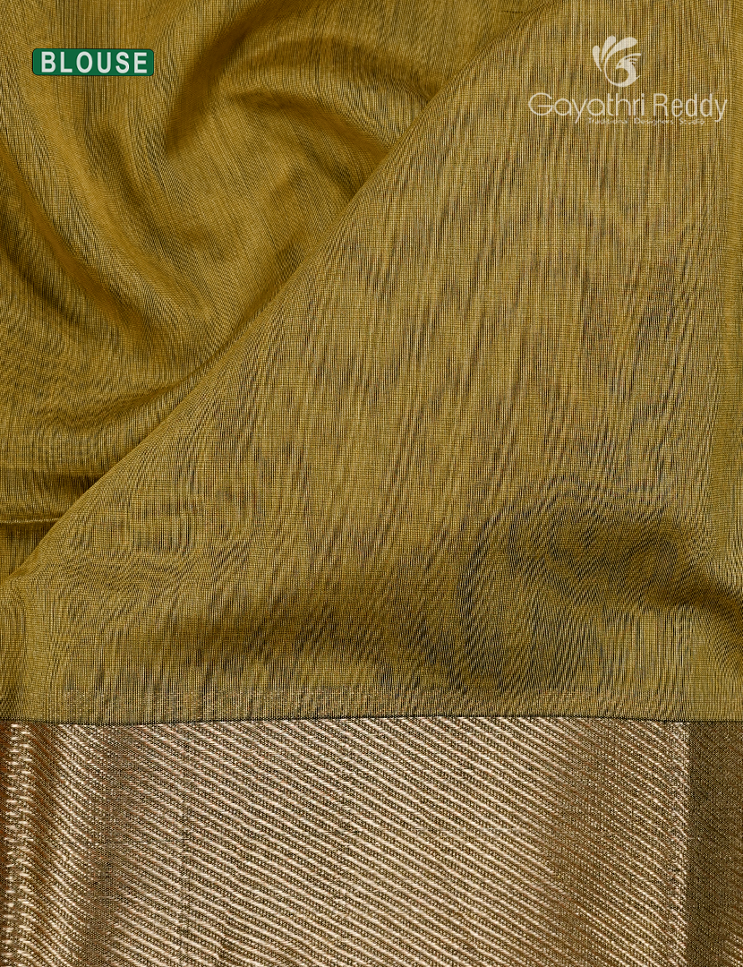 Pure Chanderi Sico Saree in Olive Green