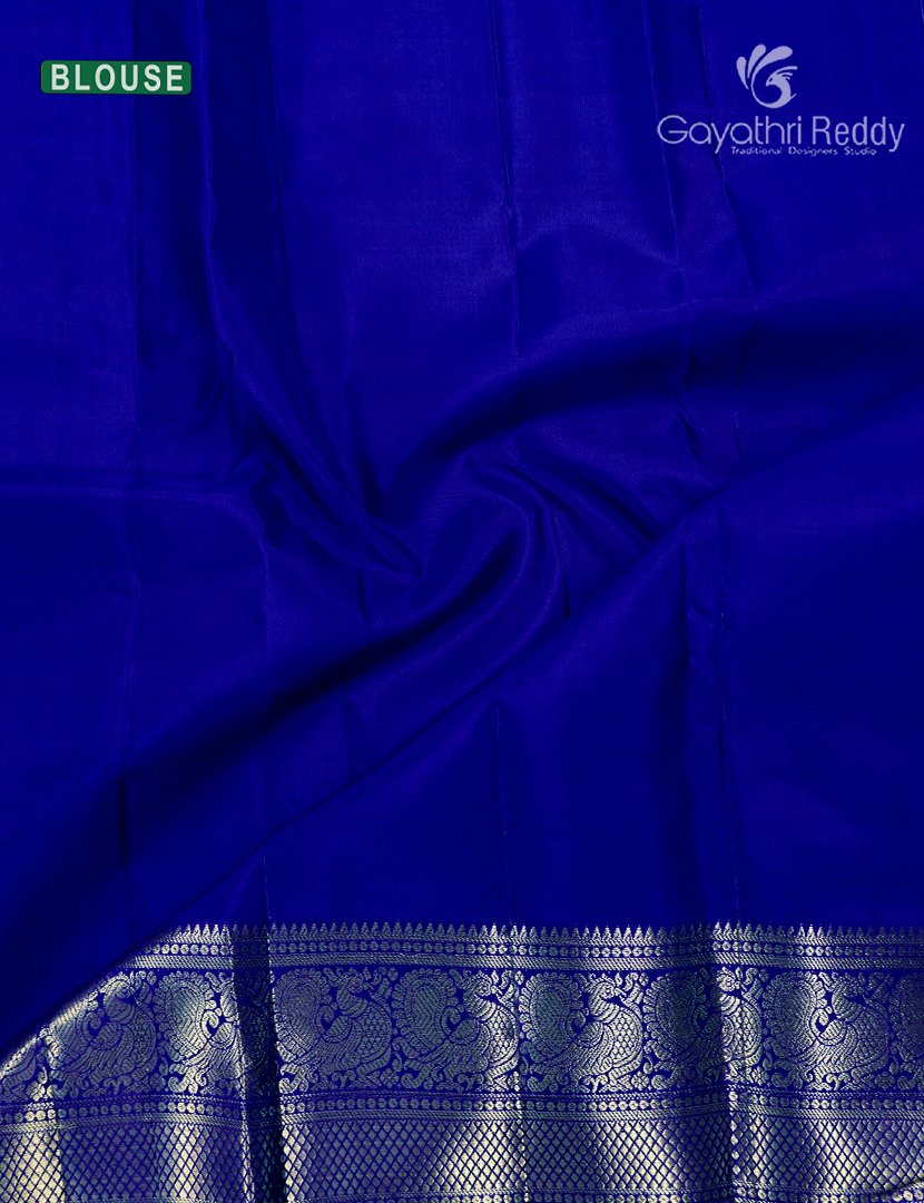 Pure Kanchipuram Silk Saree in Dual Shade of Sea Green and Royal Blue (Medium Borders )-KP8773