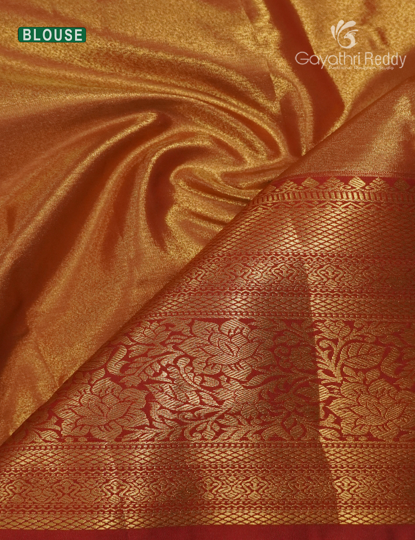 Semi Kanchipuram Silk Saree in Sea Green and Red