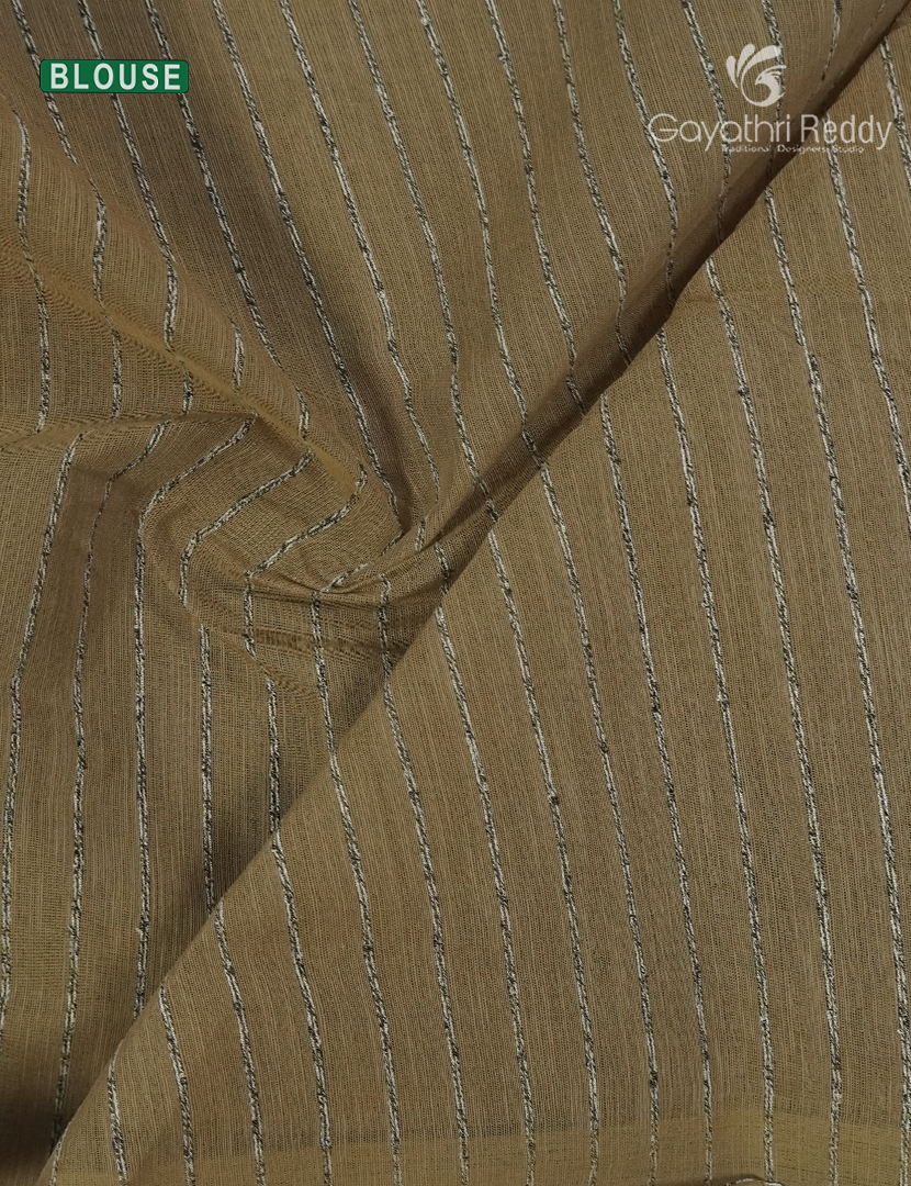 Pure Handloom Cotton Saree in Khakhi Green