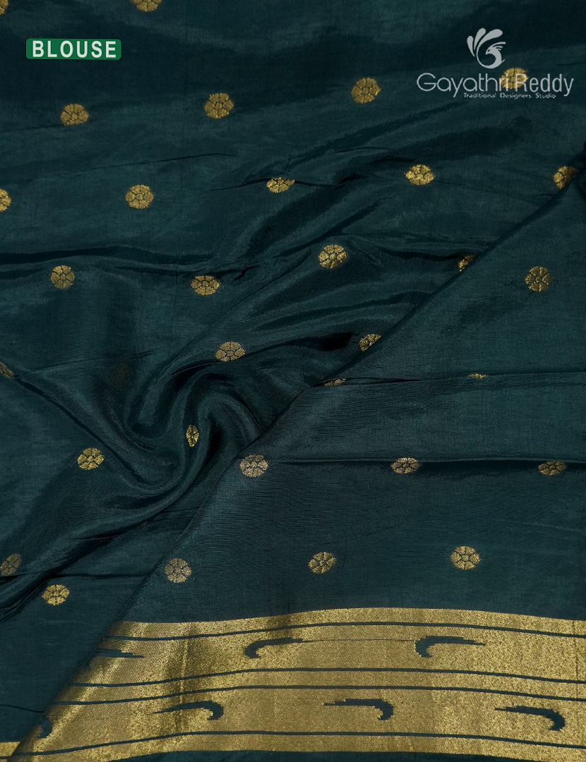 Pure Satin Silk Saree in Deep Rama Green