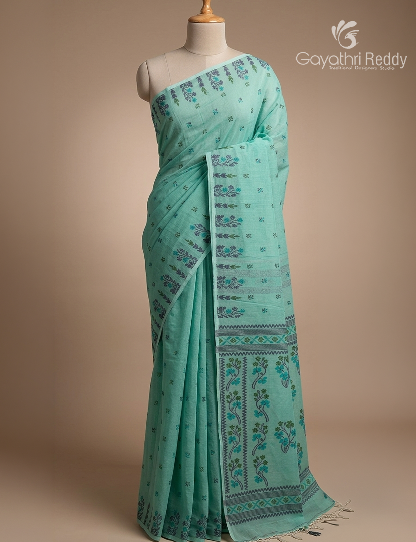 Jamdani Cotton Saree in Mint Green