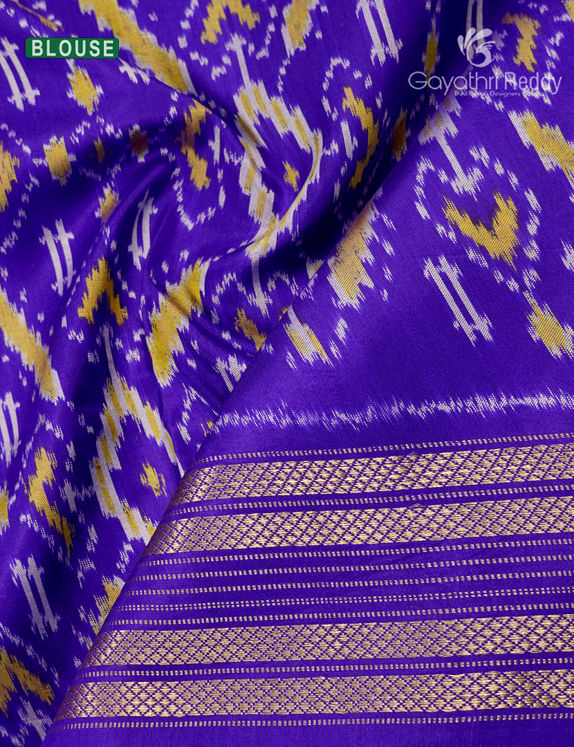 Pure Ikat Silk Saree in White and Violet