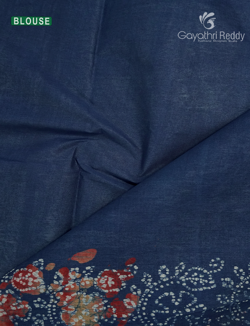 Cotton Batik Print Saree in Denim Blue