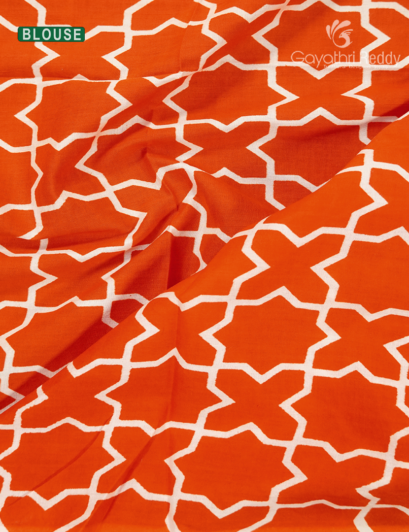 Pure MulMul Cotton Saree in Light Peach and Rust Orange