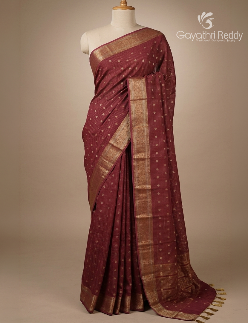 Semi Mysore Crepe Saree in Jamun