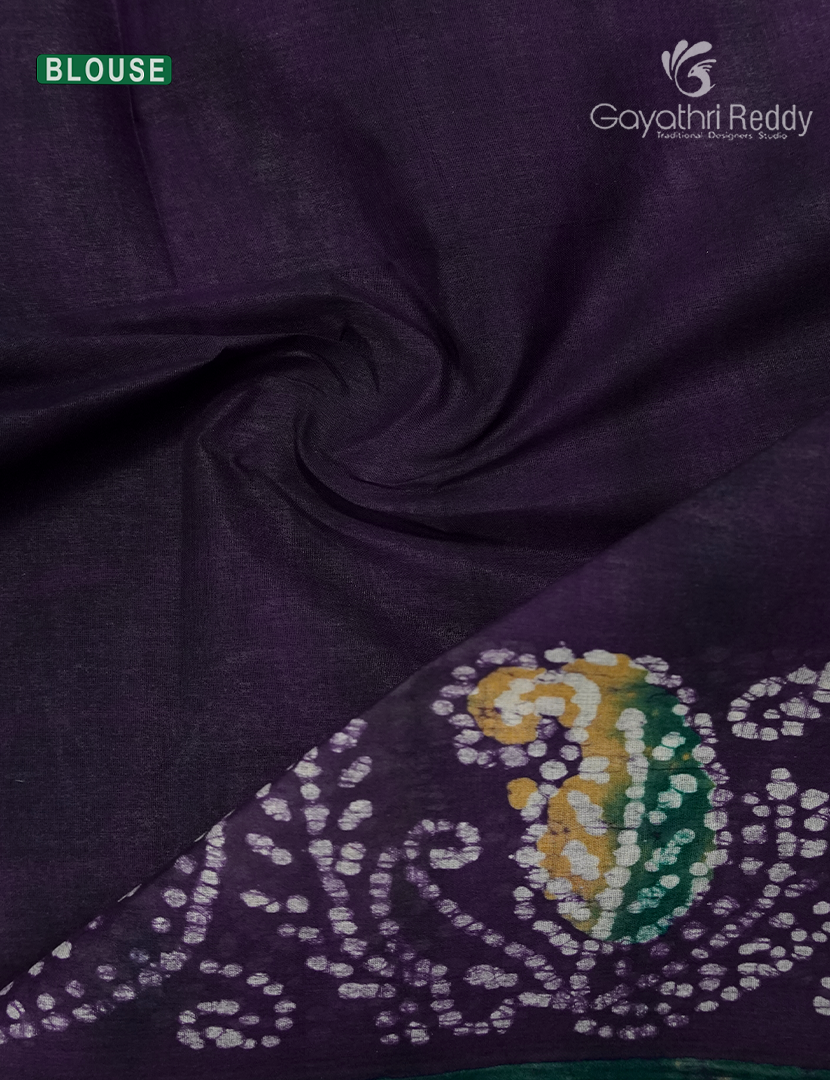 Cotton Batik Print Saree in Deep Purple