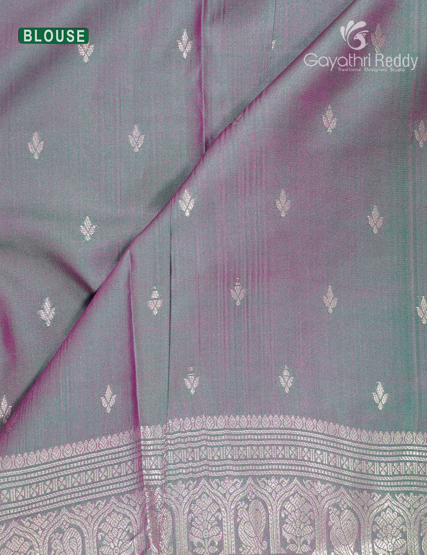 Semi Kanchipuram Art Silk Saree in Grey nd Peach