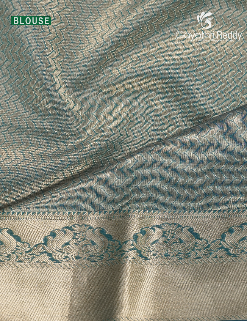 Pure Kanchipuram Sico Saree in Beige and Deep Peacock Blue