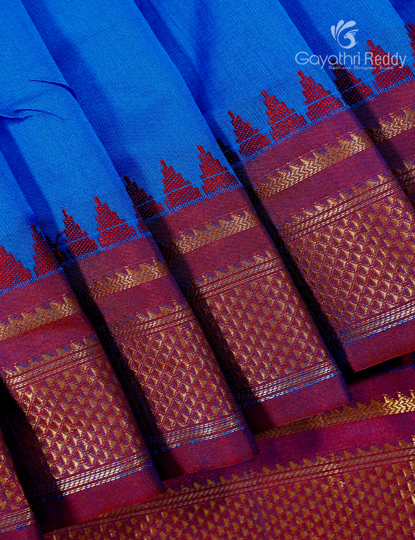 Semi Gadwal Saree in Blue and Red