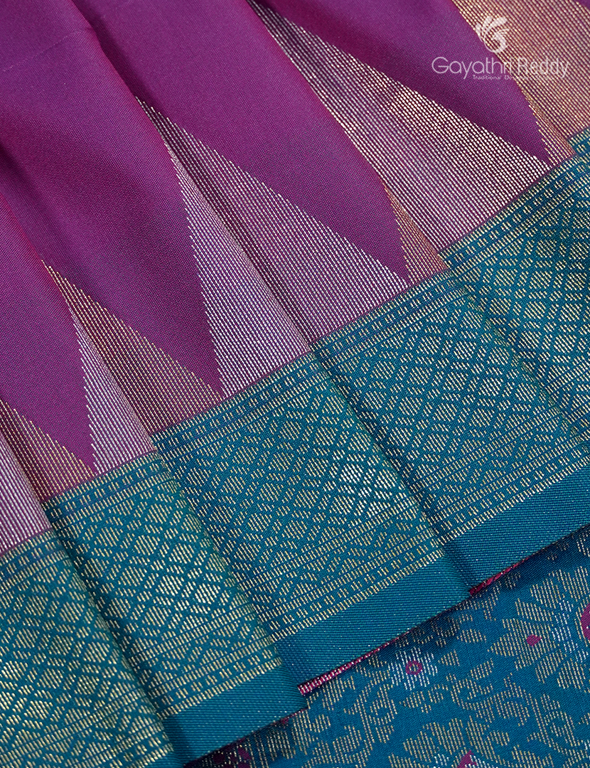 Semi Kanchipuran Silk Saree in Deep Magenta and Rama Blue