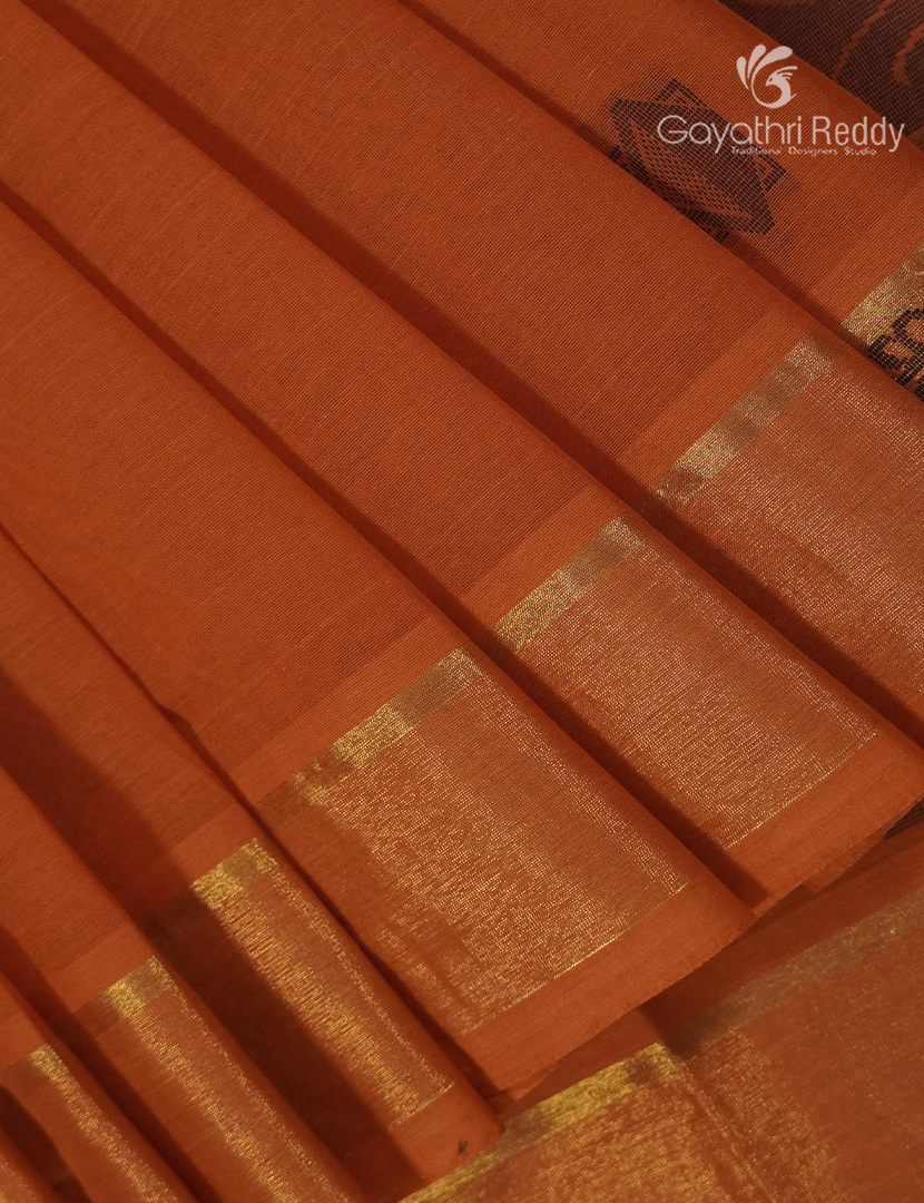 Pure Kanchi Cotton Saree in Orange