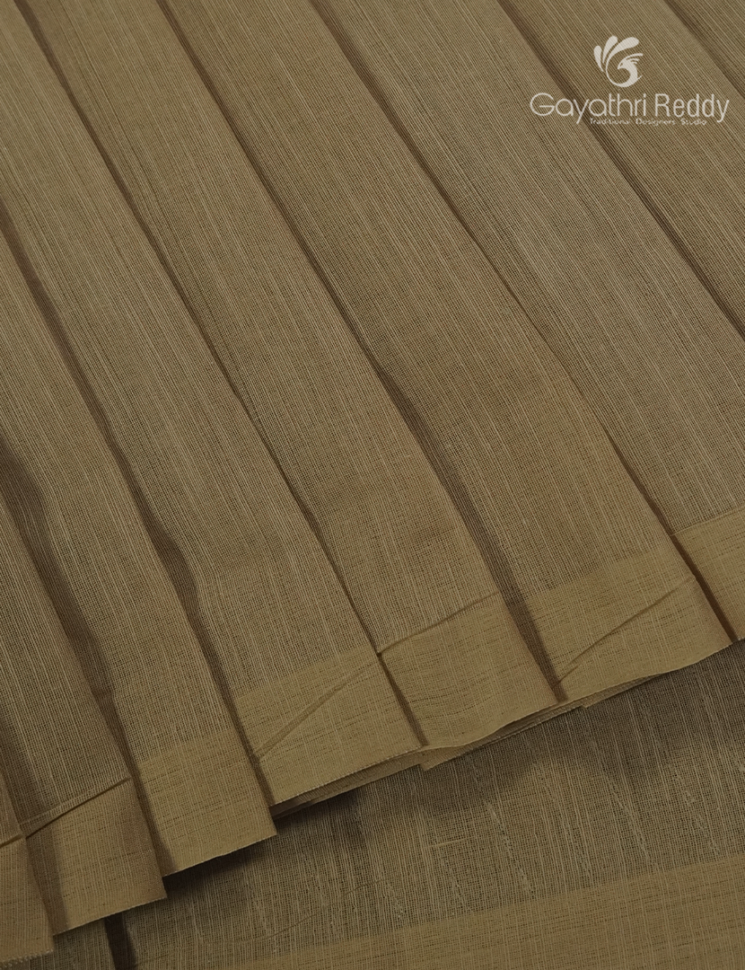 Pure Handloom Cotton Saree in Khakhi Green