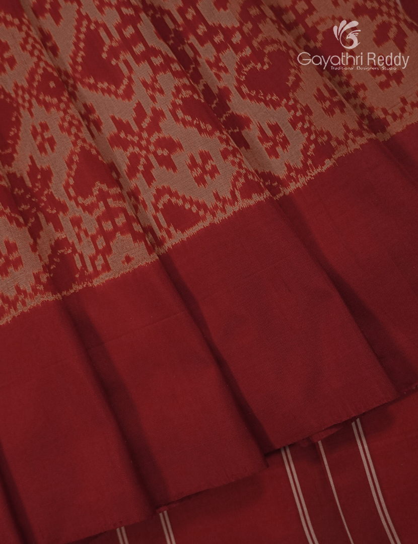 Pure Ikat Silk Saree in Rust Red