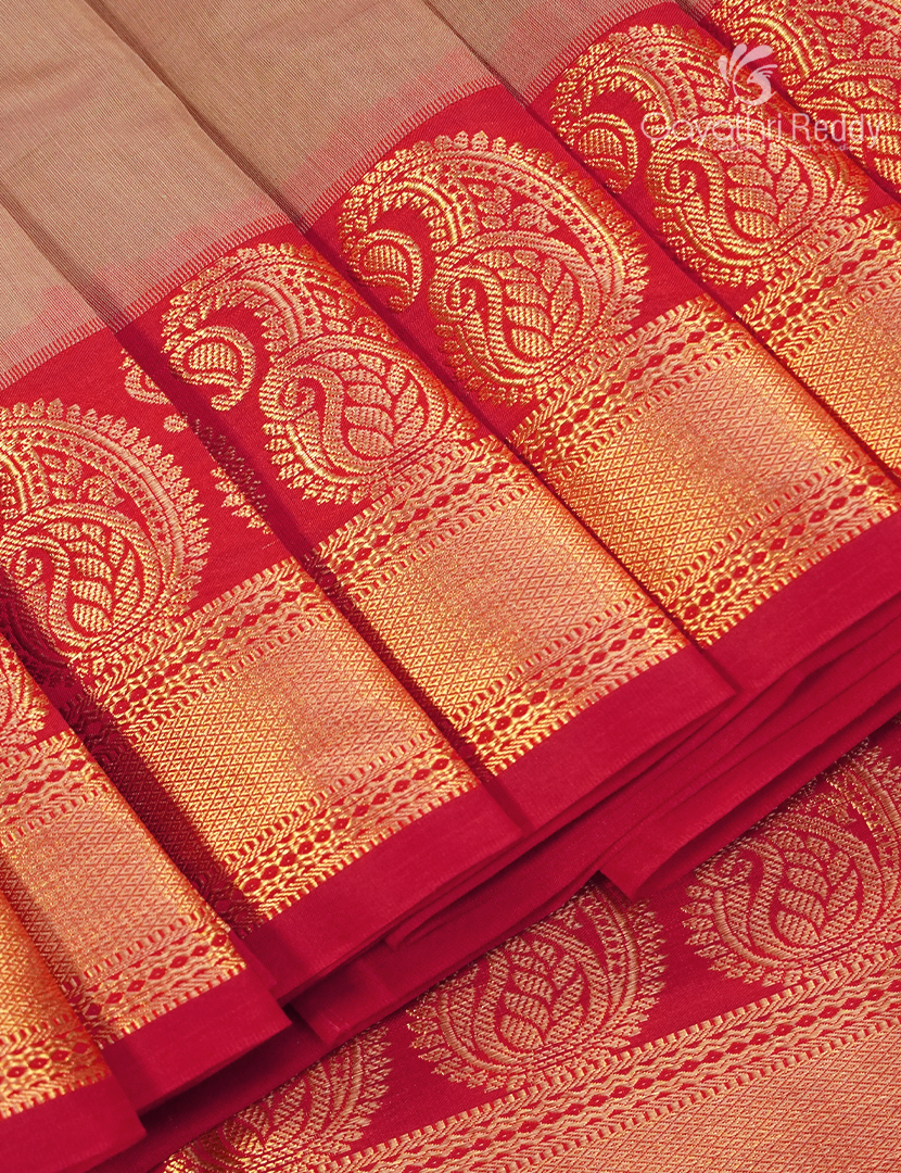 Pure Kanchi Sico Saree in Beige and Red