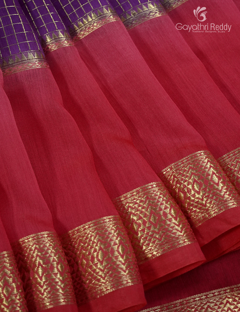 Semi Mysore Crepe Saree in Deep Violet and Red