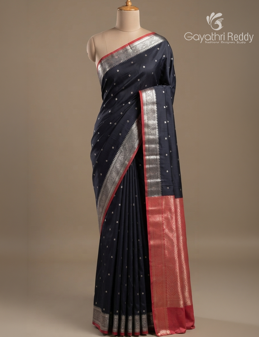Semi Banaras Katan Silk Saree in Black
