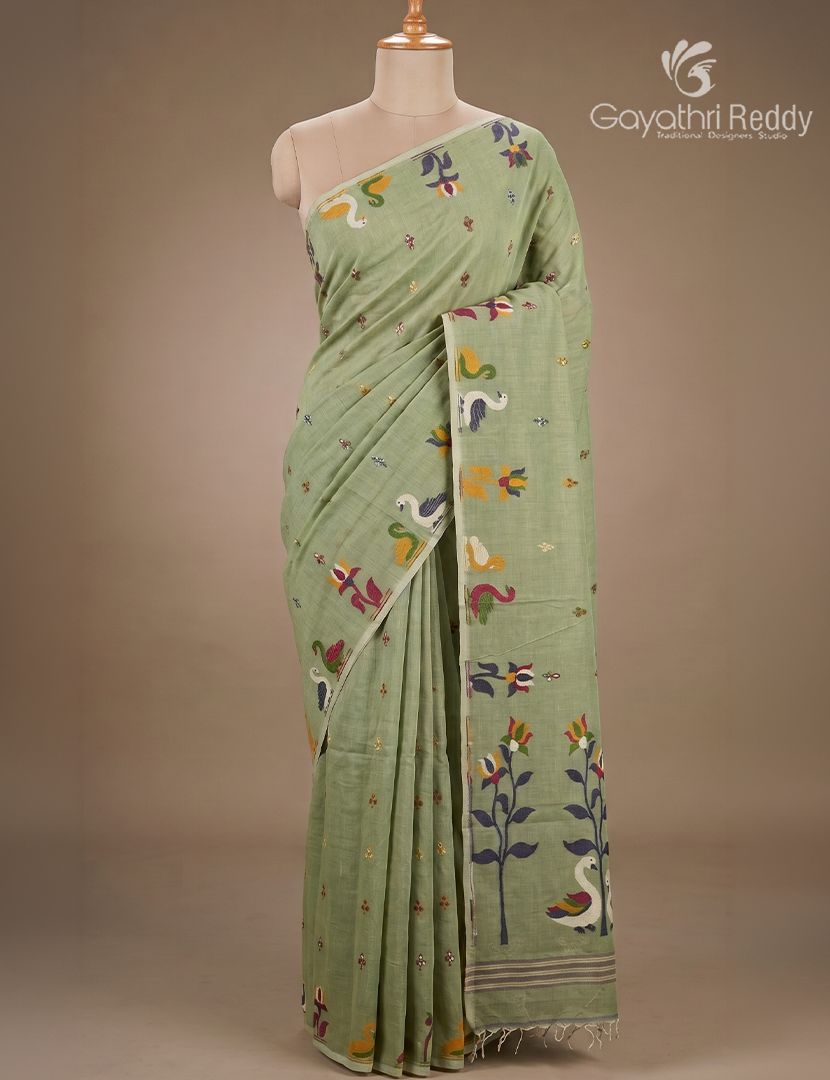Jamdani Cotton Saree in Light Green
