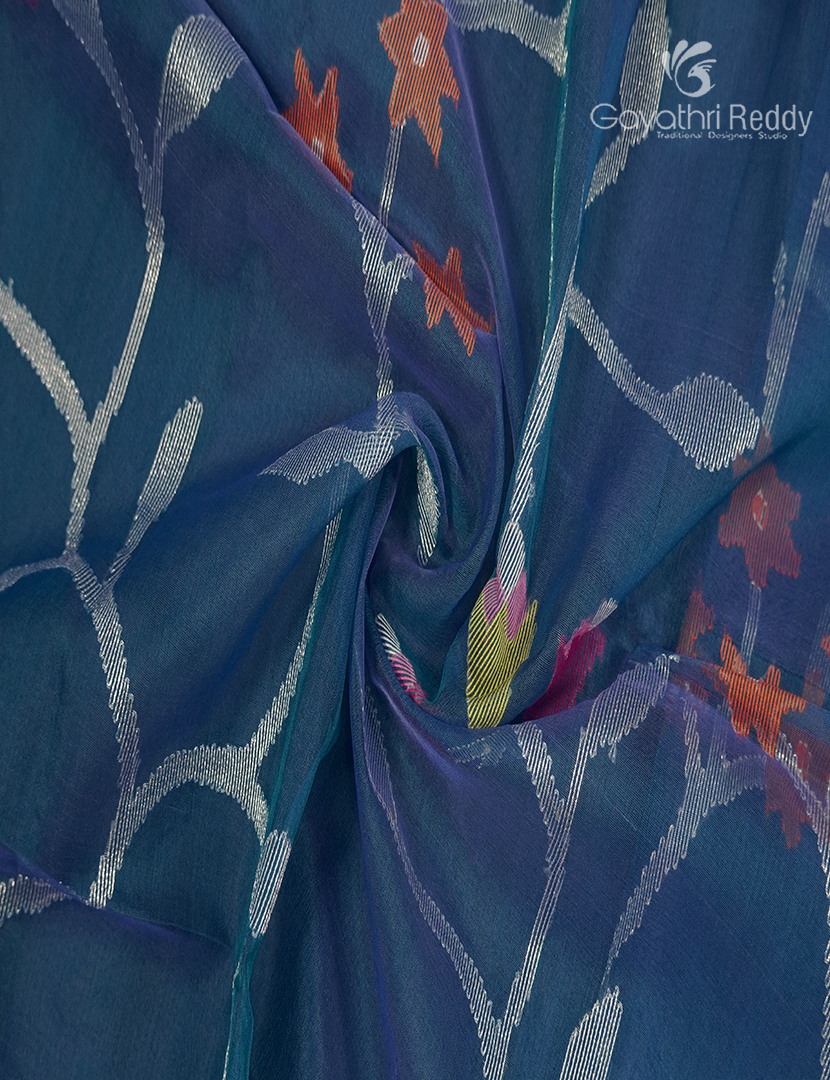 Pure Jamdani Kora Saree in Indigo Grey