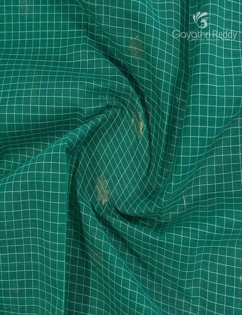 Pure Gadwal Cotton Saree in Sea Foam Green and Black