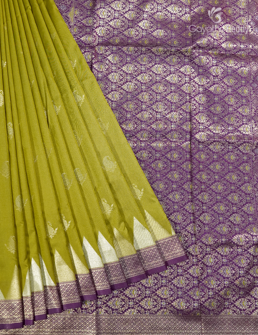 Semi Kanchipuran Silk Saree in Mehendi Green and Purple