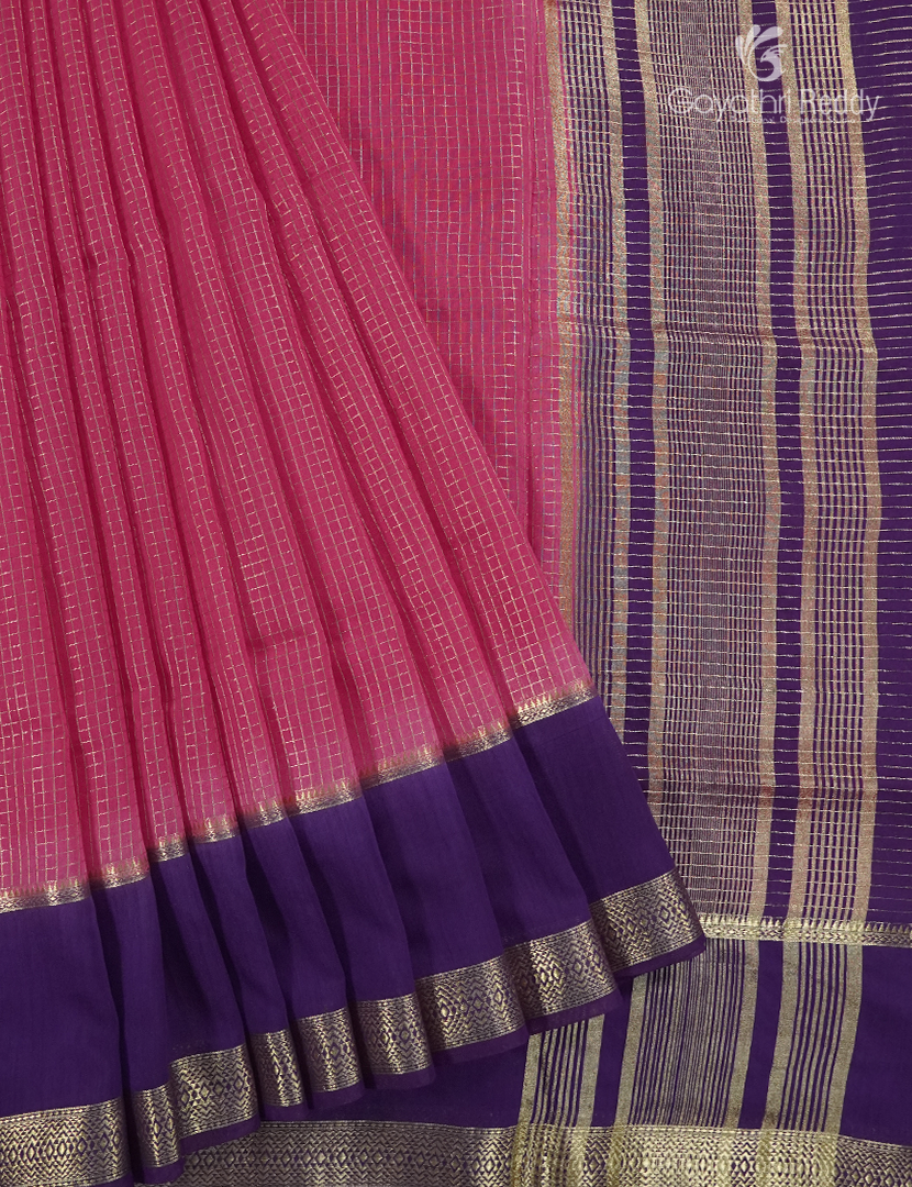 Semi Mysore Crepe Saree in Rose Pink and Deep Violet