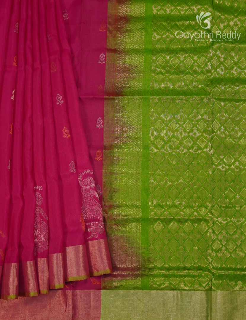 Pure Uppada Silk Saree in Pink and Parrot Green