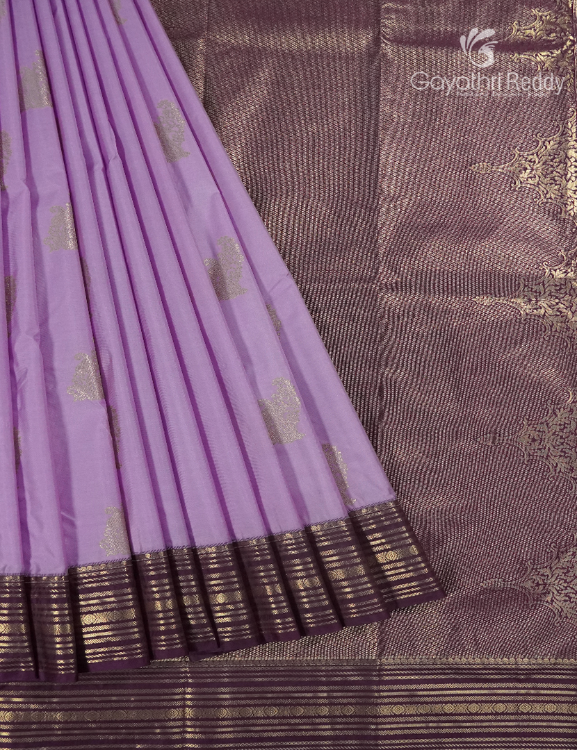Semi Kanchipuram Silk Saree in Lavender and Deep Burgundy