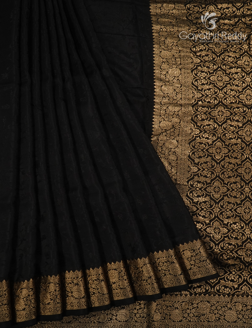 Semi Mysore Crepe Saree in Black
