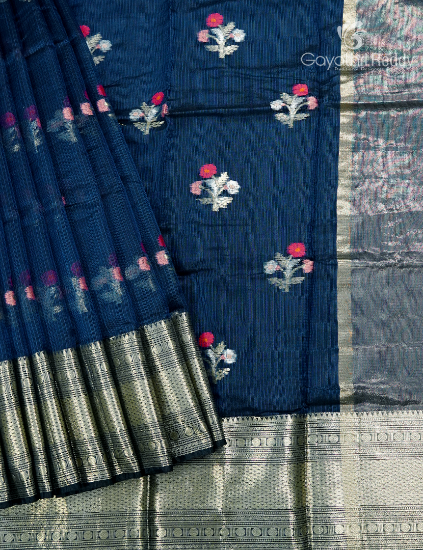 Pure Silk Kota Saree in Navy Blue