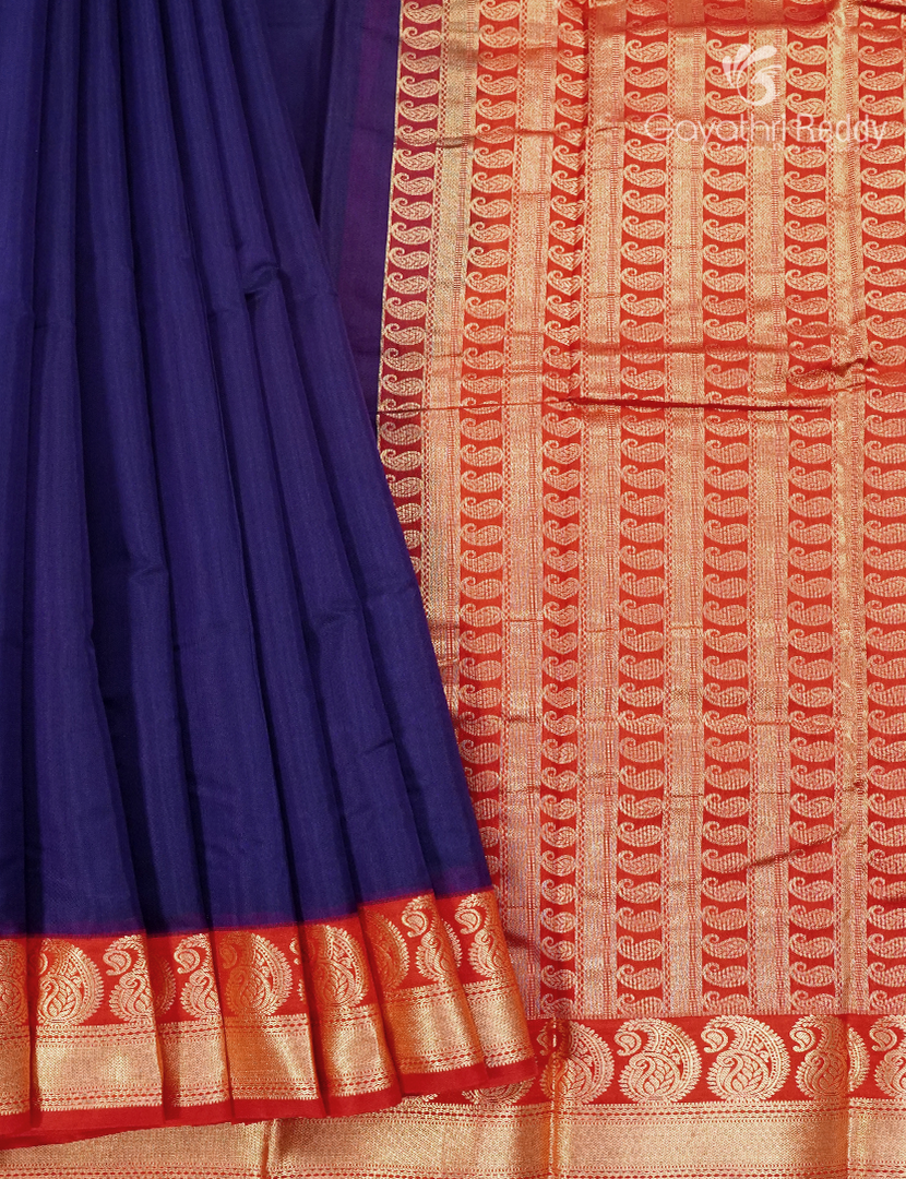 Pure Kanchi Sico Saree in Navy Blue and Red